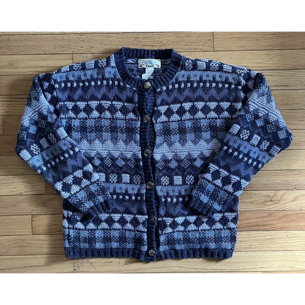 Vintage Orvis‎ Cardigan Women's Size M Button Sweater Knit Cotton Geometric